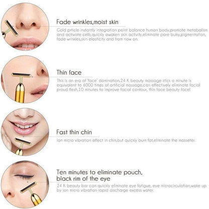 24K Gold T-Shape Vibrating Face Massager Glow Your Skin🌟50% OFF🌟