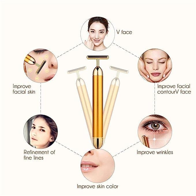 24K Gold T-Shape Vibrating Face Massager Glow Your Skin🌟50% OFF🌟