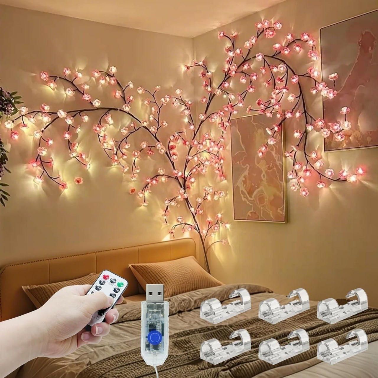 Cherry Blossom Twinkling Tree Lighted Vines for Room 🌙🌸 Decorate Your Home 🏡
