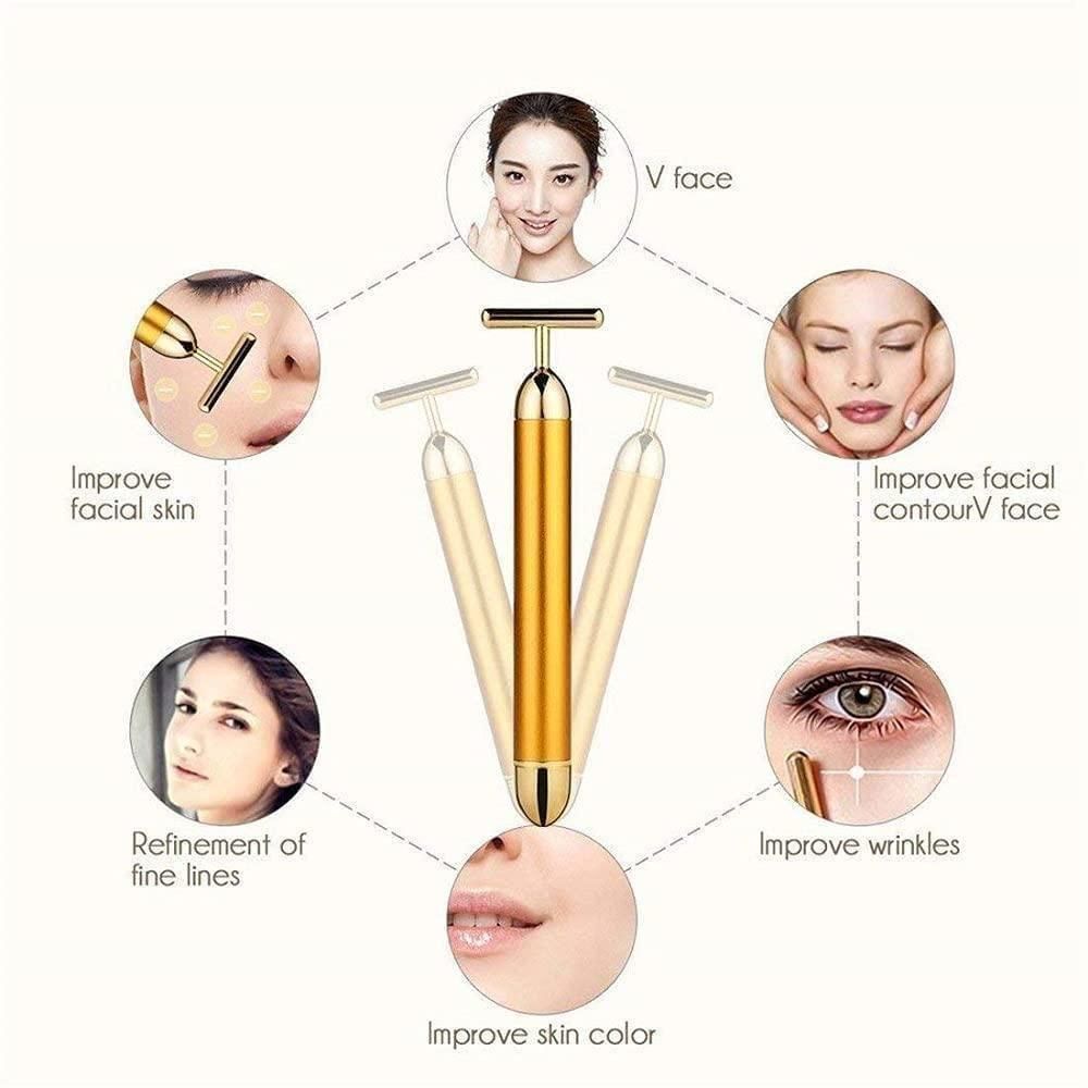 24K Gold T-Shape Vibrating Face Massager Glow Your Skin🌟50% OFF🌟