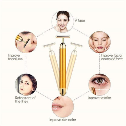 24K Gold T-Shape Vibrating Face Massager Glow Your Skin🌟50% OFF🌟