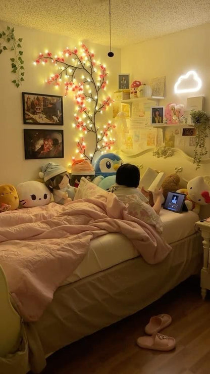 Cherry Blossom Twinkling Tree Lighted Vines for Room 🌙🌸 Decorate Your Home 🏡