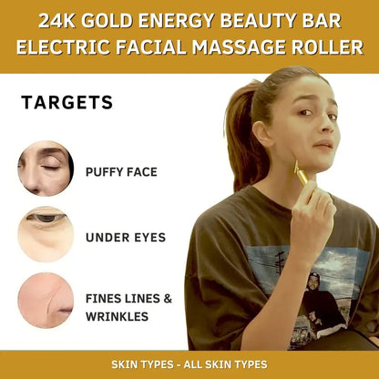 24K Gold Energy Beauty Bar Electric Facial Massage Roller 🌟50% OFF🌟